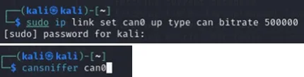 Figure 7. Set exact baud rate and enter command cansniffer can0.