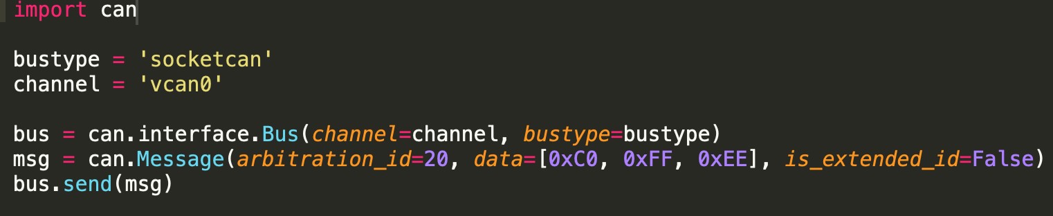 Figure 1. A basic python-can library that sets up a vcan0 device