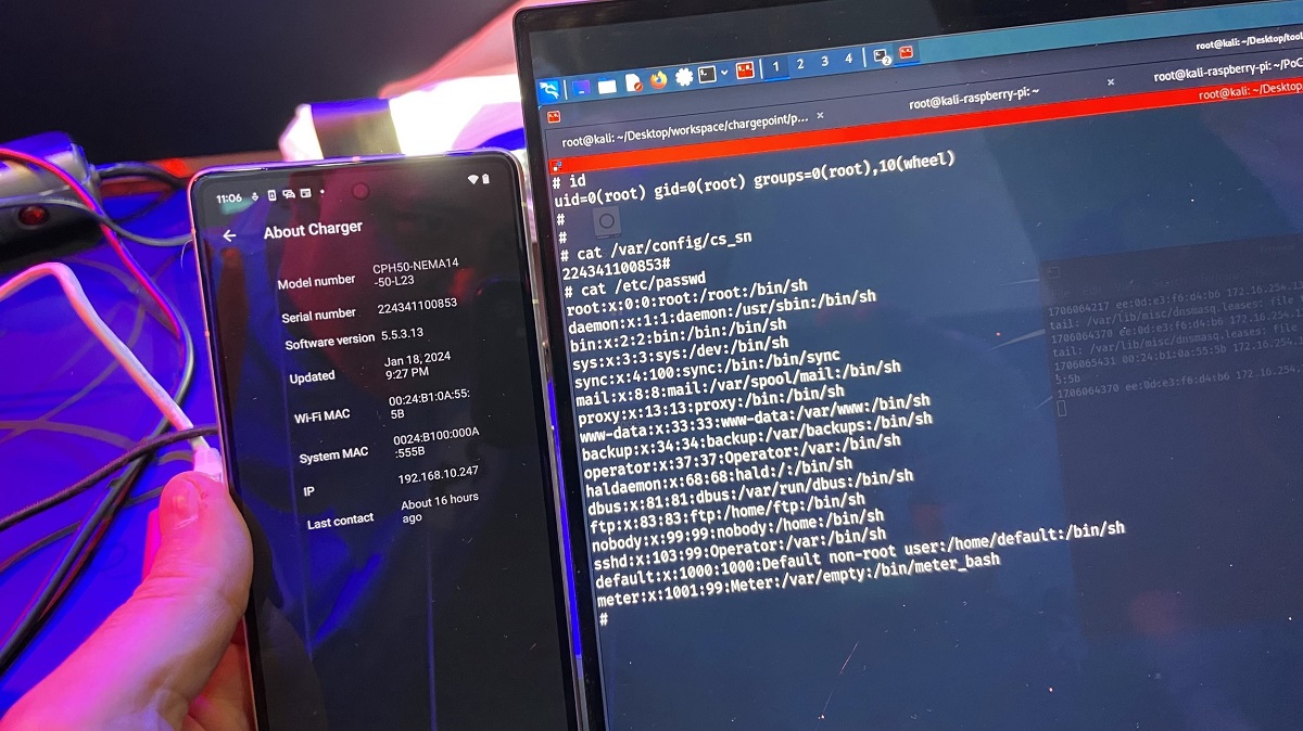 Figure 1. Sina Kheirkha successfully executing his attack against the ChargePoint Home Flex