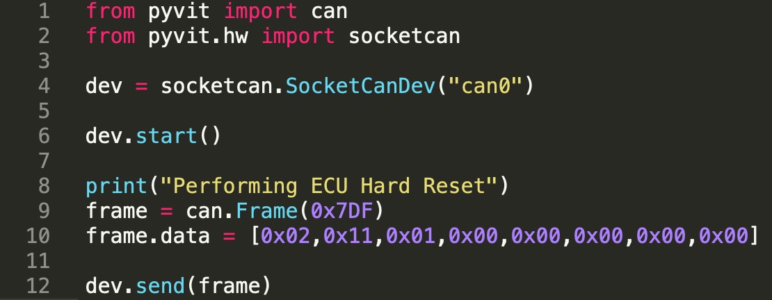 Figure 5. An ECU hard reset script