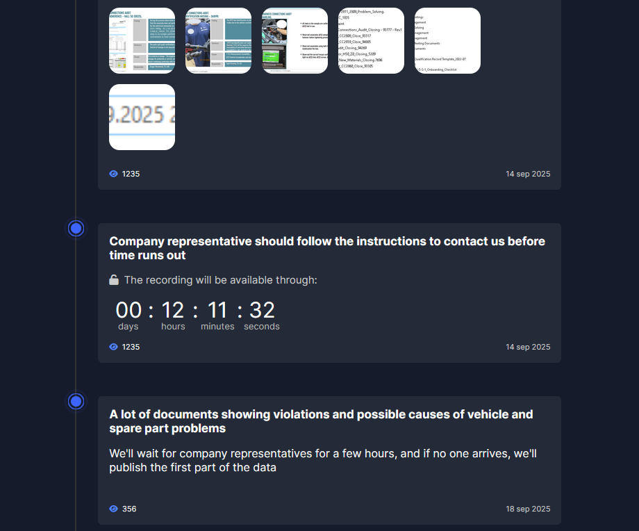 Figure 4. Screenshot showing a victim’s sandglass or data exposure post displayed on Everest Group's leak site