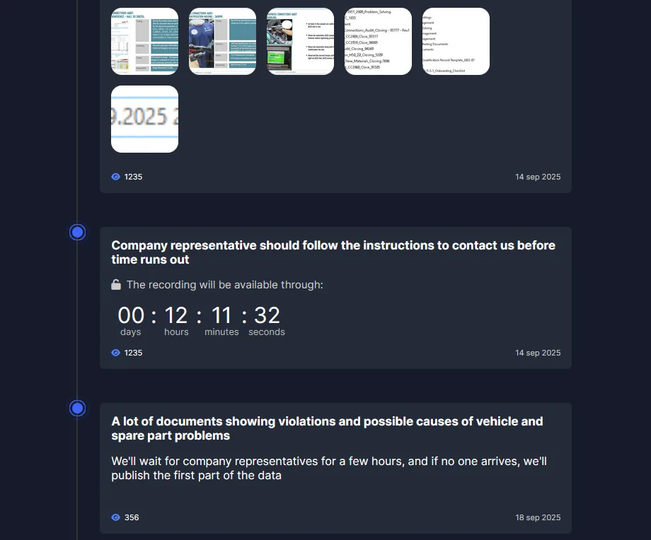 Figure 4. Screenshot showing a victim’s sandglass or data exposure post displayed on Everest Group's leak site