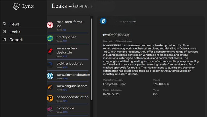 igure 5. The Lynx group has a page for “leaks,” which misleadingly presents stolen data as public disclosures